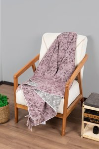 Valery Home Pamuklu Polar Saçaklı Süngersiz Mermer Desenli Pembe Tekli Koltuk Örtüsü 170x220 cm