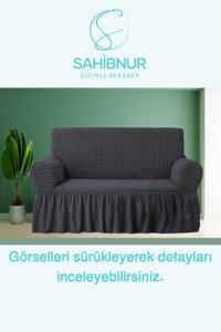 Sahibnur Pamuklu - Polyester Bürümcük Jakarlı Süngersiz Geometrik Desenli Giydirmeli Gri Tekli Koltuk Örtüsü 140x180 cm