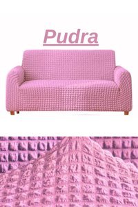 E Bahar Polyester Bürümcük Jakarlı Süngersiz Armürlü Giydirmeli Pembe Üçlü Koltuk Örtüsü 180x230 cm