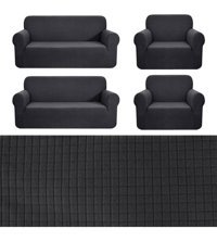 Nusret Pamuklu - Polyester Süngersiz Kareli Giydirmeli Antrasit Dörtlü Koltuk Örtüsü 180x230 cm