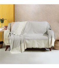 Esila Life Pamuklu Kanvas Saçaklı Süngersiz Armürlü Gri Üçlü Koltuk Örtüsü 180x230 cm