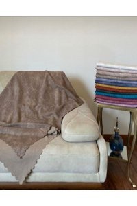 Poyraz Garanti Akrilik Nubuk Jakarlı Süngersiz Düz Kahverengi Tekli Koltuk Örtüsü 180x220 cm
