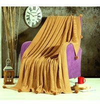 Zerif Home Akrilik Örgü Ponponlu Süngersiz Düz Sarı Tekli Koltuk Örtüsü 130x180 cm