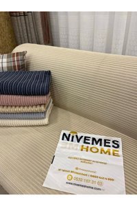 Nivemes Home Pamuklu Fitilli Süngersiz Çizgili Bej Tekli Koltuk Örtüsü 200x150 cm
