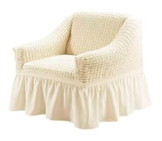 Karahanlı Pamuklu - Polyester Bürümcük Fırfırlı Süngersiz Kapitone Giydirmeli Krem Tekli Koltuk Örtüsü 80x120 cm