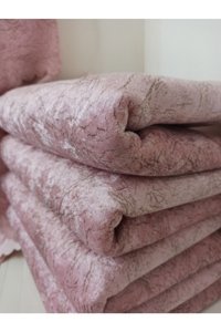 Selçuklu Tekstil Kadife Polar Pofuduk Süngerli Çizgili Pembe Üçlü Koltuk Örtüsü 170x220 cm