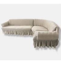 Seltenet Polyester Likralı Jakarlı Süngersiz Çizgi Kahraman Desenli Giydirmeli Su Geçirmez Kahverengi Dörtlü Koltuk Örtüsü 120x350 cm