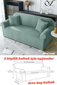 Özmakan Polyester Likralı Jakarlı Süngersiz Çizgili Giydirmeli Yeşil Tekli Koltuk Örtüsü 130x170 cm