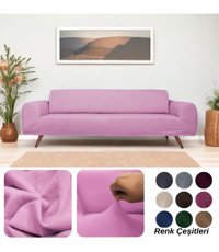 Etles Home Pamuklu - Polyester Likralı Jakarlı Süngersiz Armürlü Giydirmeli Pembe Üçlü Koltuk Örtüsü 230x160 cm