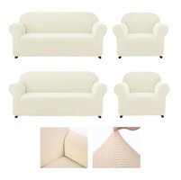 Heytgah Polyester Likralı Süngersiz Düz Giydirmeli Krem 3-3-1-1 Koltuk Örtüsü 180x300 cm