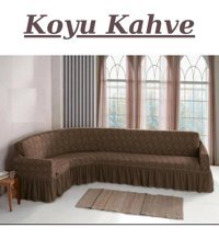 E Bahar Pamuklu - Polyester Likralı Jakarlı Süngersiz Armürlü Giydirmeli Kahverengi Dörtlü Koltuk Örtüsü 300x350 cm