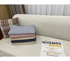 Nivemes Home Pamuklu - Polyester Fitilli Süngersiz Çizgili Ekru Tekli Koltuk Örtüsü 200x150 cm