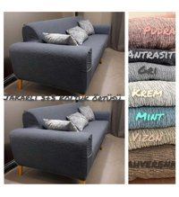 Güzel Aral Süngersiz Kırçıllı Giydirmeli Krem İkili Koltuk Örtüsü 180x230 cm