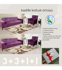 Uy Style Tekstil Kadife Süngerli Armürlü Giydirmeli Mor Dörtlü Koltuk Örtüsü 180x230 cm