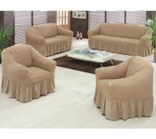 Iydgah Polyester Bürümcük-Likralı Fırfırlı Süngersiz Kapitone Giydirmeli Krem 3-3-1-1 Koltuk Örtüsü 180x230 cm