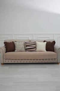 Aisha's Design KO-19 Polyester Örgü Püsküllü Süngersiz Düz Vizon Tekli Koltuk Örtüsü 34x48 cm