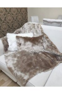 Paris Life Pamuklu Polar Peluş Süngersiz Düz Bej Üçlü Koltuk Örtüsü 90x150 cm