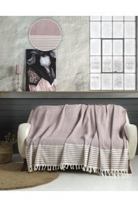Genç Uludağ Pamuklu Püsküllü Süngersiz Geometrik Desenli Bordo Tekli Koltuk Örtüsü 180x300 cm