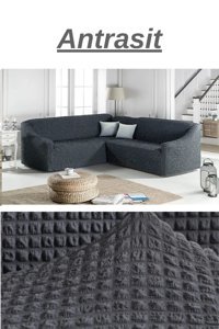 Uytm Polyester Bürümcük-Likralı Süngerli Çizgili Giydirmeli Gri Tekli Koltuk Örtüsü 180x350 cm