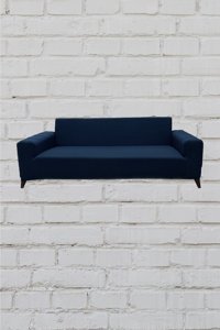 Şahane Ev Mikro Polyester Likralı Jakarlı Süngersiz Düz Giydirmeli Lastikli Mavi İkili Koltuk Örtüsü 140 cm