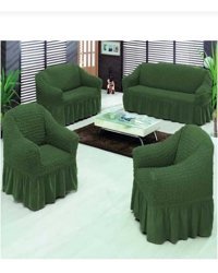Akbu Pamuklu - Polyester Bürümcük Süngersiz Giydirmeli Lastikli Yeşil Dörtlü Koltuk Örtüsü 183x230 cm