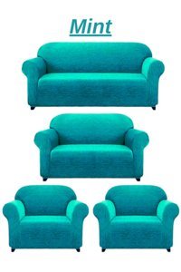 Uytm Likralı Jakarlı Süngerli Çizgili Giydirmeli Yeşil Dörtlü Koltuk Örtüsü 180x230 cm