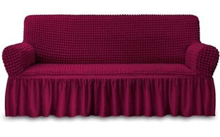 Elgeyar Pamuklu - Polyester Bürümcük Jakarlı Süngersiz Armürlü Giydirmeli Bordo Üçlü Koltuk Örtüsü 183x230 cm