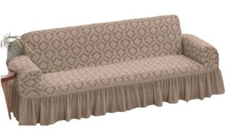 Heytgah Polyester Likralı Jakarlı Süngersiz Damask Desenli Giydirmeli Kahverengi Üçlü Koltuk Örtüsü 180x230 cm