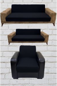 Şahane Ev Mikro Polyester Likralı Jakarlı Süngersiz Düz Giydirmeli Lastikli Siyah Üçlü Koltuk Örtüsü 23x83 cm