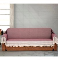 Nasır Home Pamuklu Püsküllü Süngersiz Düz Bordo Dörtlü Koltuk Örtüsü 180x300 cm