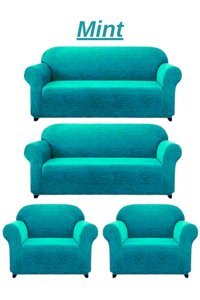 Heytgah Likralı Jakarlı Süngersiz Kırçıllı Giydirmeli Yeşil 3-3-1-1 Koltuk Örtüsü 180x230 cm