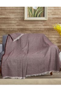 Bumedo Pamuklu Kanvas Saçaklı Süngersiz Armürlü Bordo Üçlü Koltuk Örtüsü 170x210 cm