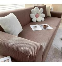 Hanemce Pamuklu - Polyester Süngersiz Kareli Giydirmeli Kahverengi Üçlü Koltuk Örtüsü 180x230 cm