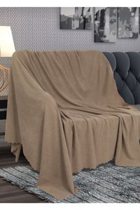 Poyraz Garanti Pamuklu Nubuk Jakarlı Süngersiz Çizgili Kahverengi Tekli Koltuk Örtüsü 180x220 cm