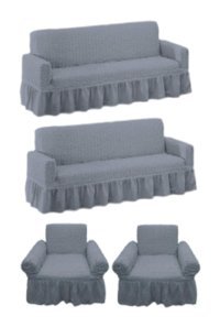 Rüzgar Ticaret Pamuklu - Polyester Bürümcük Jakarlı Süngersiz Düz Giydirmeli Gri Üçlü Koltuk Örtüsü 170x210 cm