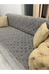 Natural Pamuklu - Polyester Saçaklı Süngersiz Düz Kahverengi Tekli Koltuk Örtüsü 180x215 cm