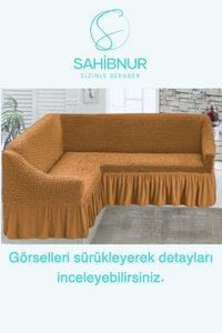 Sahibnur Pamuklu - Polyester Bürümcük Jakarlı Süngersiz Geometrik Desenli Giydirmeli Mavi Üçlü Koltuk Örtüsü 180x350 cm