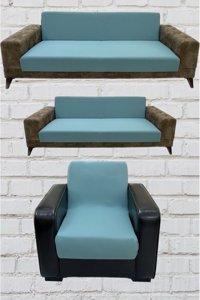 Şahane Ev Mikro Polyester Likralı Jakarlı Süngersiz Düz Giydirmeli Lastikli Yeşil Üçlü Koltuk Örtüsü 23x83 cm