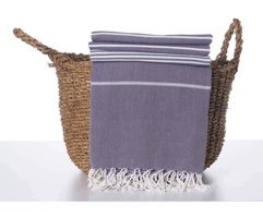 Hare Pamuklu Püsküllü Süngersiz Çizgili Mor Tekli Koltuk Örtüsü 170x210 cm