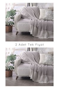 Lux Touch Olimpos Pamuklu Saçaklı Süngersiz Geometrik Desenli Gül Kurusu Tekli Koltuk Örtüsü 180x200 cm
