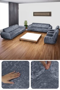 Bibaha Kadife Süngersiz Giydirmeli Lastikli Gri Dörtlü Koltuk Örtüsü 180x230 cm