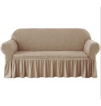 Heytgah Polyester Bürümcük-Likralı Fırfırlı Süngersiz Kapitone Giydirmeli Gri Üçlü Koltuk Örtüsü 180x225 cm