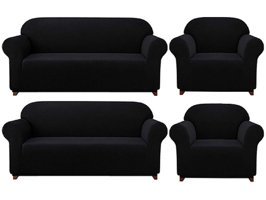 Elgeyar Polyester Likralı Jakarlı Süngersiz Armürlü Giydirmeli Siyah Sekizli Koltuk Örtüsü 180x230 cm