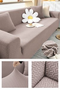 Faiend Jakarlı Süngersiz Tuğla Desenli Giydirmeli Vizon Üçlü Koltuk Örtüsü 230x180 cm