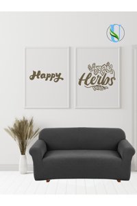 Uy Style Tekstil Polyester Likralı Süngerli Armürlü Giydirmeli Gri Tekli Koltuk Örtüsü 180x230 cm