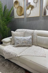 Paris Life Pamuklu Polar Peluş-Varaklı Süngersiz Hayvan Desenli Bej Üçlü Koltuk Örtüsü 90x150 cm