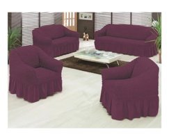Evory Pamuklu - Polyester Bürümcük Jakarlı Süngersiz Armürlü Giydirmeli Mor Yedili Koltuk Örtüsü