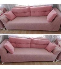Riseler Home Likralı Jakarlı Süngersiz Çizgili Giydirmeli Pembe Üçlü Koltuk Örtüsü 180x230 cm