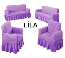 Furkanticaret Polyester Bürümcük-Likralı Süngersiz Kapitone Giydirmeli Gri Üçlü Koltuk Örtüsü 180x230 cm
