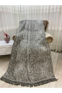 Özlü Home Pamuklu Örgü Saçaklı Süngersiz Haki Tekli Koltuk Örtüsü 170x220 cm